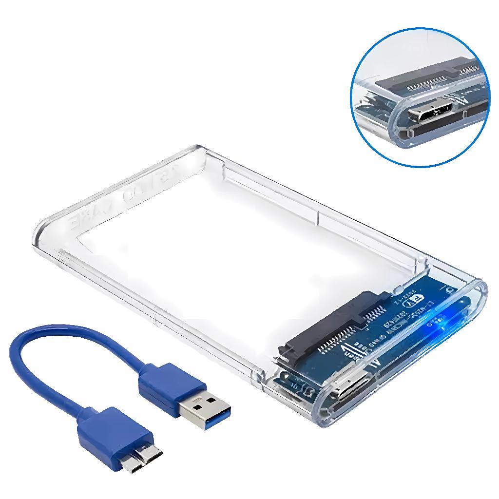 Case Para HD Externo Transparente USB 3.0 Sata 2.5 Notebook