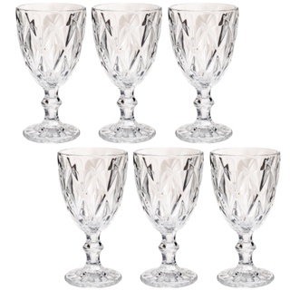 Copo Taça Vidro Diamante Transparente Para Agua 300ml 6Un