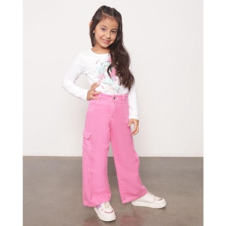 Calça Sarja Infantil Wide Leg Rosa