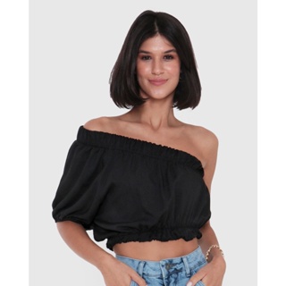 Blusa Feminina Viscose Cropped Ombro Só Preta
