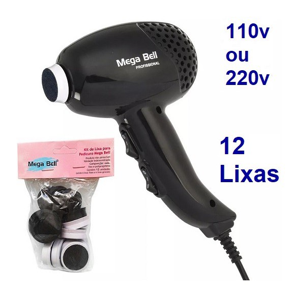 Pedicuro Elétrico Profissional Preto Esfoliador para Pés + 12 Lixas Tira calo