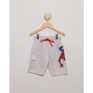 Bermuda Bebê Moletinho Marvel Estampa Homem Aranha Mescla Cinza