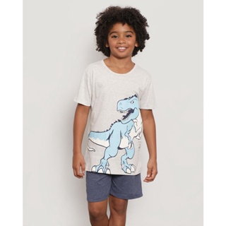 Pijama Infantil Curto Estampa Dinossauro Cinza