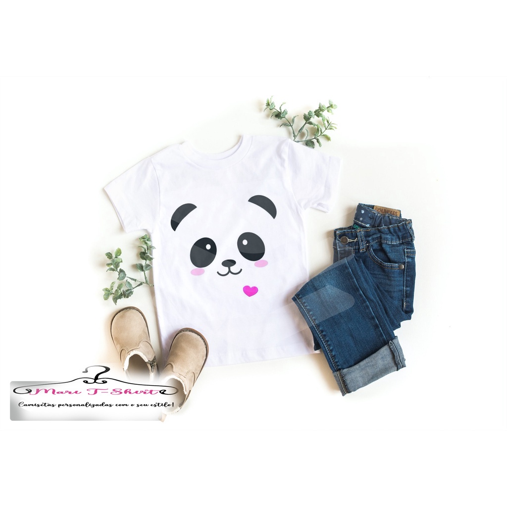 Camiseta preta infantil menina natasha panda personalizada