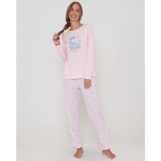 Pijama Feminino Longo Estampa Sweet Dreams Rosa Claro