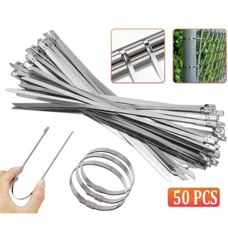 50Pcs Premium Auto-Travamento Abraçadeiras De Exaustão De Aço Inoxidável/Cabo Metálico Multiuso Alta Resistência À Tensão/Perfeitas Para Cabos De Amarração , Fios , Organização