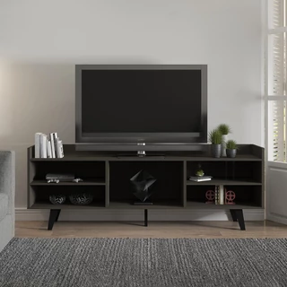 Rack para Sala de Estar 136 Cm Pés Retrô Nichos MDP Cinza Vulcano 0641 MENU