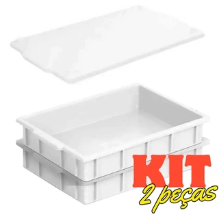 Kit 2 Caixa Bandeja Plastica Panificadora Açougue 7 Litros com 1 Tampa Branca caixa para panificadora massas pizzas açougue e doces