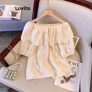 Lovito Blusa Casual Lisa De Ombro Frio Para Mulheres LNE41172