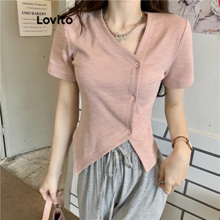 Lovito Camiseta Casual Lisa Assimétrica Para Mulheres LNE42021