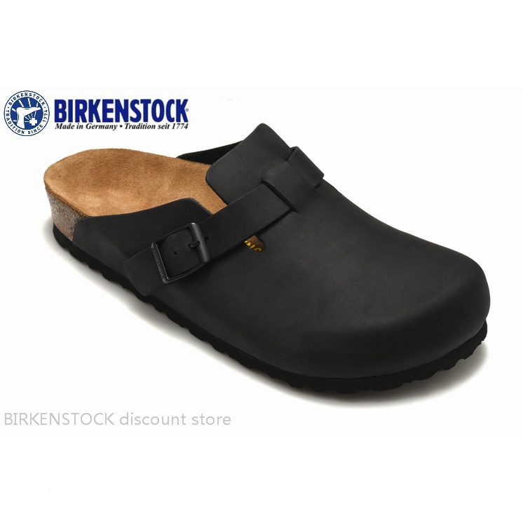 Birkenstock Boston Men's/Feminino Classic Cork Black Leather Slipper Sandálias 34-46