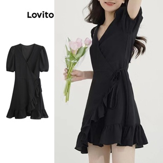 Lovito Vestido Casual Liso Com Renda Para Mulheres LNE44035