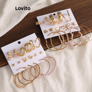 Lovito Brincos Casuais De Pérolas Lisas Com Strass Coração 9 Par/Conjunto Para Mulheres LCS04175