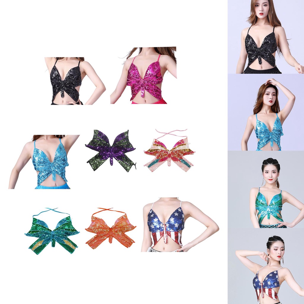 Lantejoulas Brilhantes Butterfly Rave Club Wear Outfits Halter Bra Top