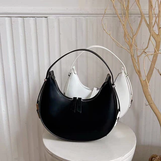 bolsa feminina BAQUETE de ombro meia lua estilo coreano fivela de metal pequeno redondo