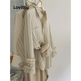 Lovito Blusa Casual Listrada com Botões para Mulheres LNL38037 (Alperce)