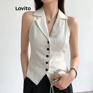 Lovito Regata Casual Com Botão Liso Para Mulheres LNE40014