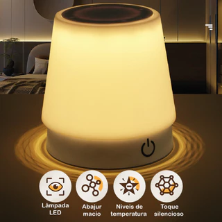 Abajur LED Recarregável Retrátil de Aço Luz Neutra Ajustável 3 Tons USB Sala/Escritório/Quarto