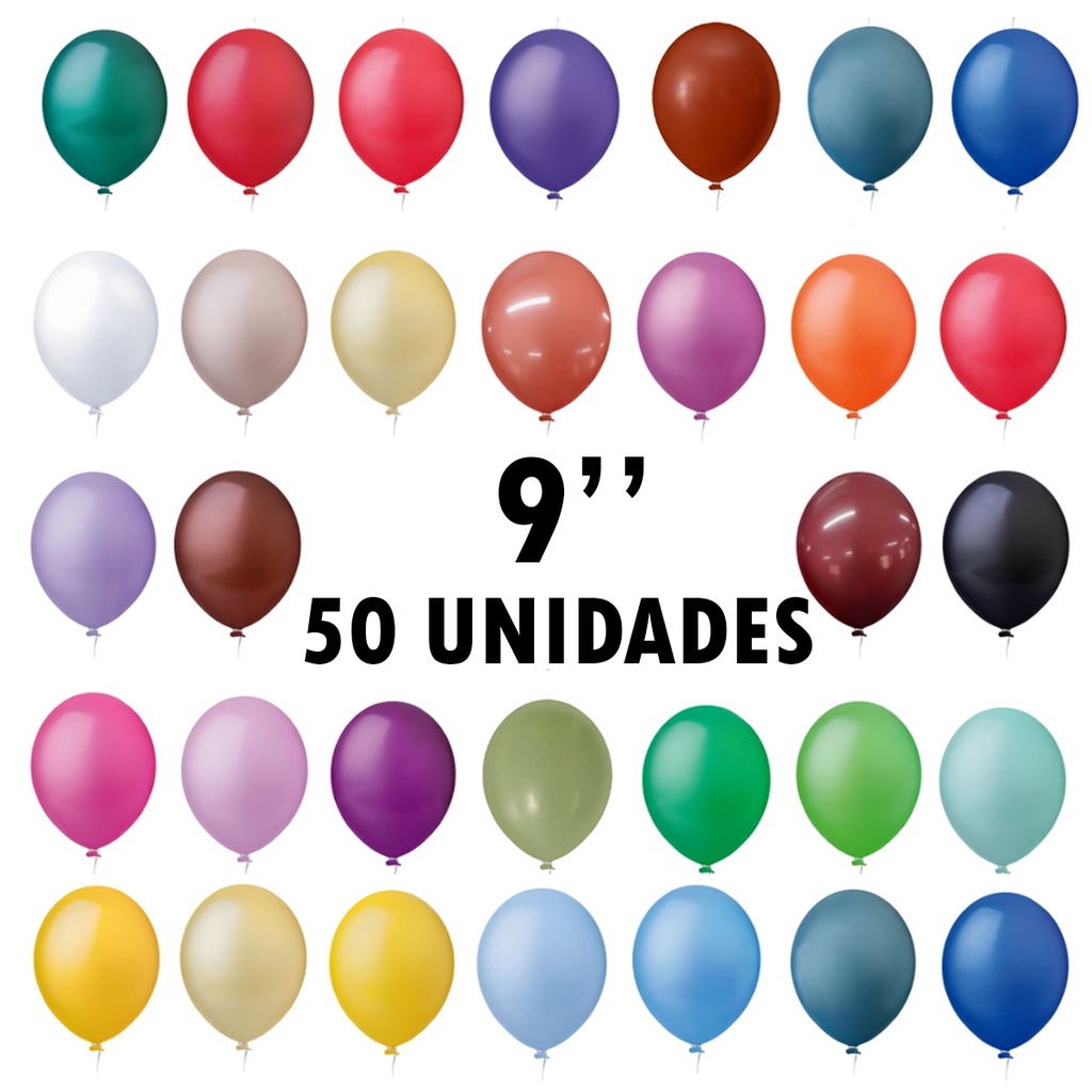 Balão Bexiga Látex 9 Polegadas 50 Unidades