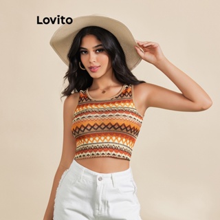 Lovito Blusa Regata com Estampa Tribal e Acabamento Contrastante para Mulheres LBE03120 (Multi-Cor)