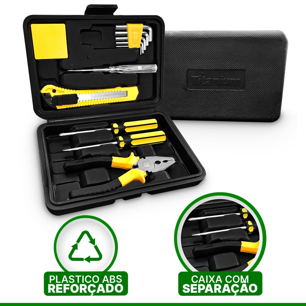 Kit de Ferramentas Com Maleta 11 Peças Alicate Chave Phillips Fenda