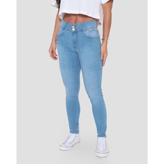Calça Jeans Feminina Cintura Média Skinny Azul