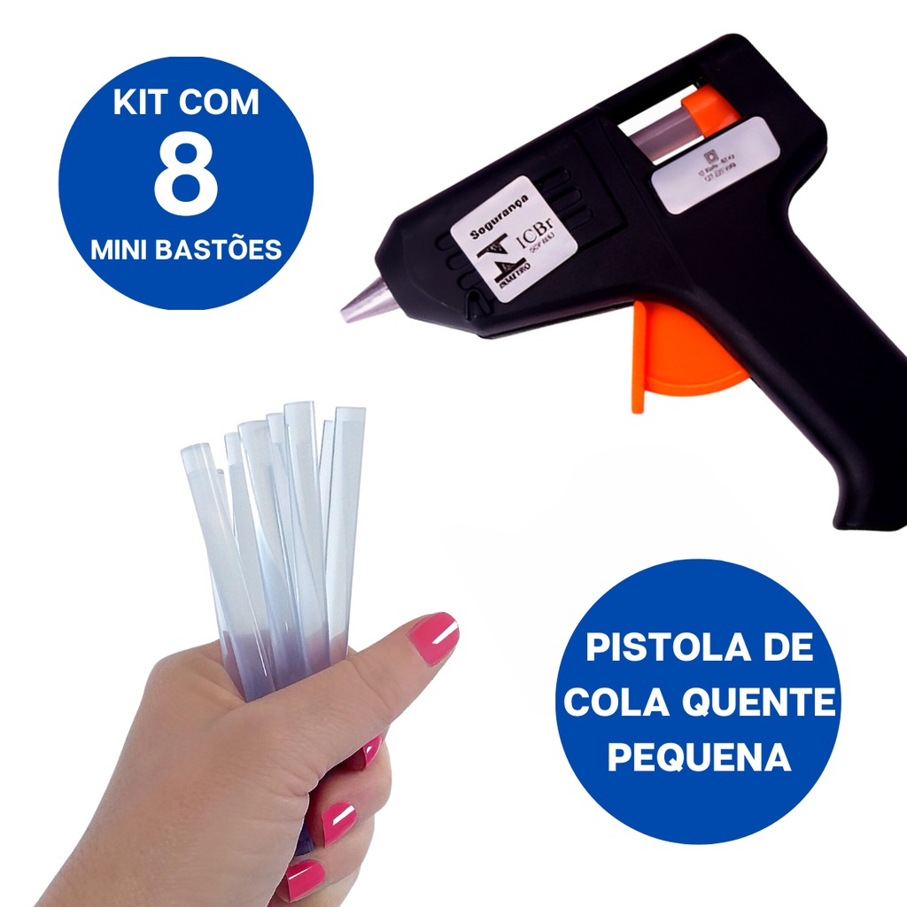 Kit Aplicador De Cola Quente Bivolt C/ 8 Mini Bastões De Cola Fina
