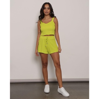 Short Feminino Com Elástico Texturizado Verde Neon