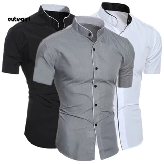 CGM-Camisa Masculina Cor Sólida Suporte Slim Fit Casual Verão Top Para Uso Diário