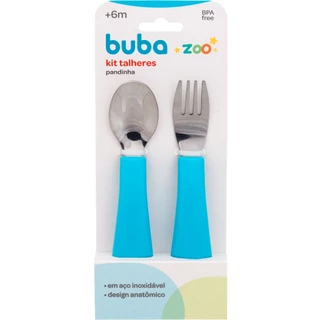 Conjunto Talheres Garfo E Colher Bubazoo Panda Azul 16972 Buba