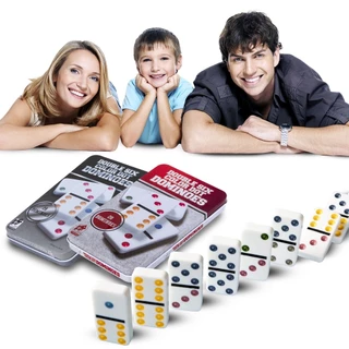 Jogo de Domino na Lata - Caixa de Metal Super Luxo / Domino Osso 12 Milímetros/28 Peças