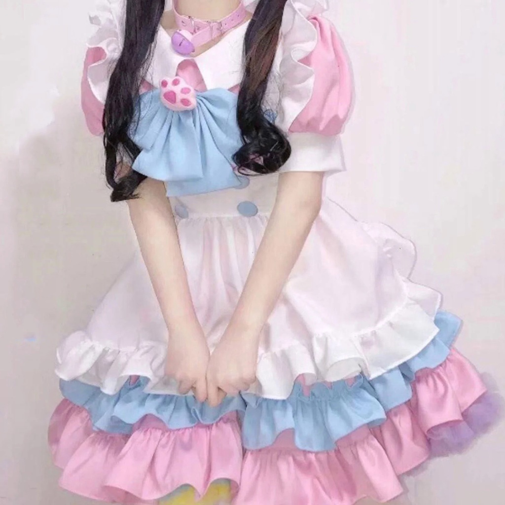 Kawaii Lolita Anime empregada roupa Rosa Azul cosplay empregada roupa  Lolita saia traje bonito japonês traje cosplay anime roupa