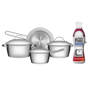 Jogo de Panelas em Aço Inox 4 Peças Allegra + Pasta para Polir e Remover Manchas Tramontina