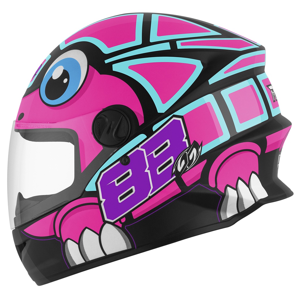 Capacete Moto Fechado Pro Tork R8 Turtle Brilhante Rosa e Verde Viseira Cristal Feminino Masculino Confortável Seguro Inmetro TAM. 56 58 60 62