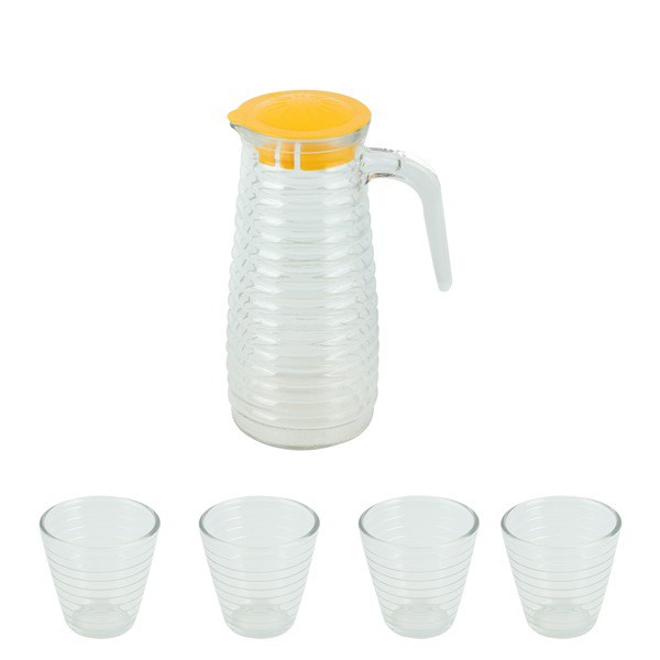 Kit Jarra 1 Litro Com 4 Copo Vidro Linhares Para Suco Água