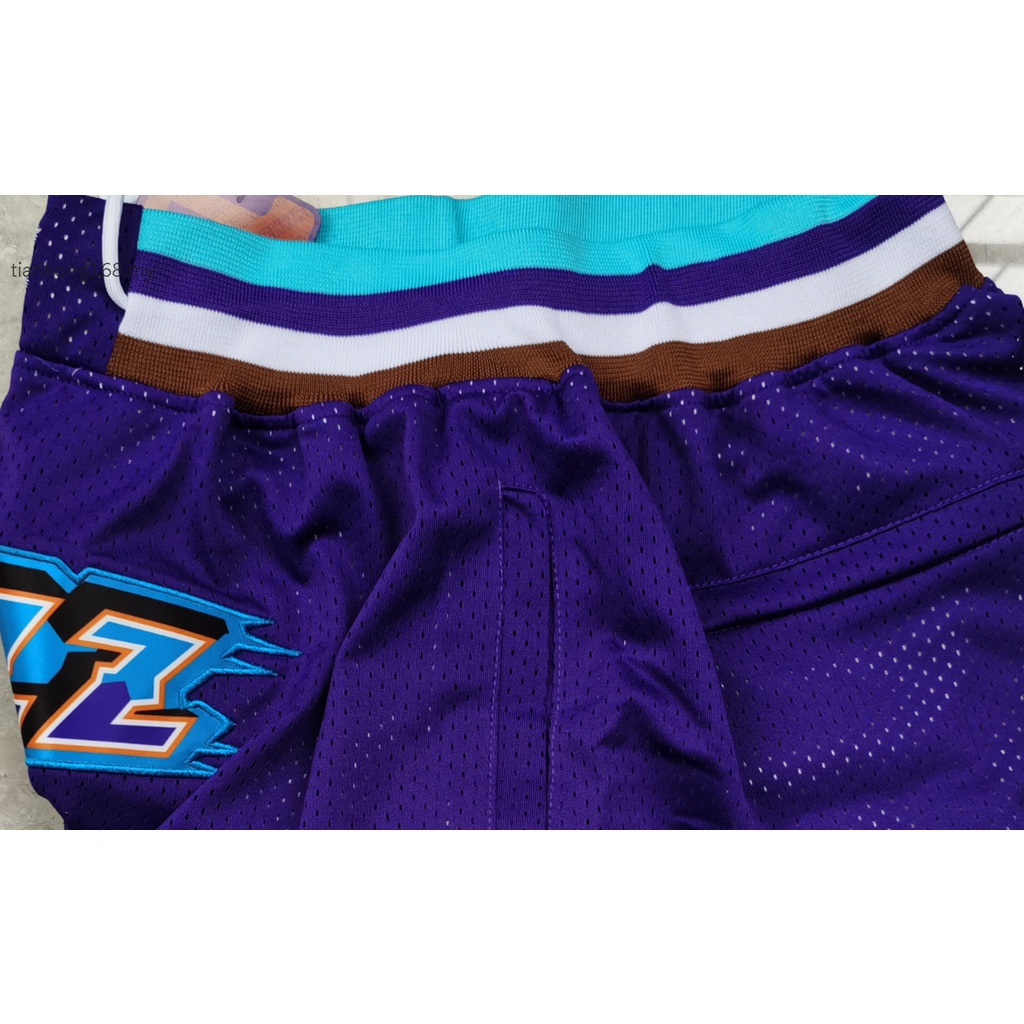 Bolsos Disponíveis Novos Homens Da NBA Utah Jazz Karl Malone John Stockton Donovan Mitchell Apenas Bordam Grandes Calções De Basquetebol Com O Logotipo Roxo