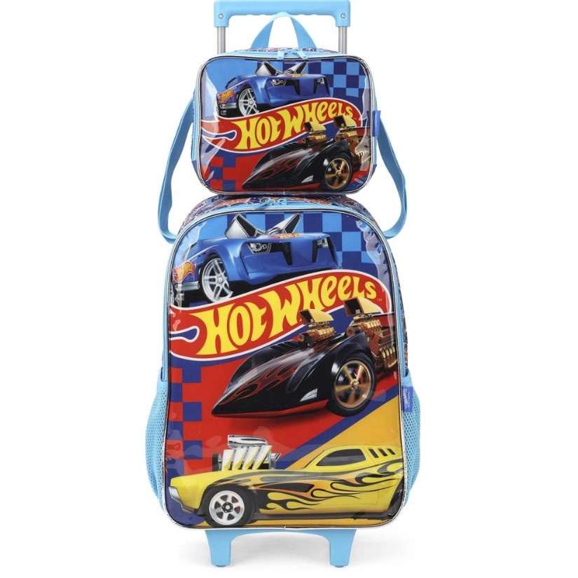 Kit Mochila de Rodinhas e Lancheira Luxcel Hot Wheels Azul | Shopee Brasil