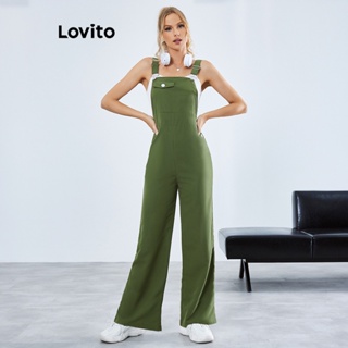 Lovito Casual Jumpsuit com Botões e Bolsos para Mulheres LBE01048 (Verde Militar)