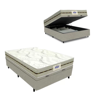 Cama Box Baú Casal Colchão Molas Caribe Gazin 138x188x61cm Branco/Bege