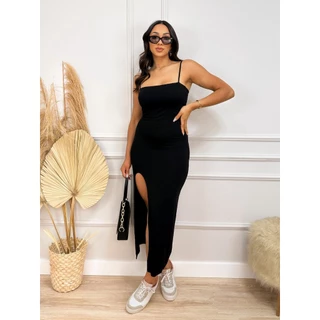 Vestido Midi Feminino Com Fenda de Alcinha Moda Verão