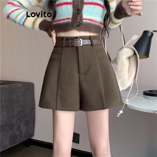 Lovito Shorts Casuais Com Zíper Liso Para Mulheres LNA41004