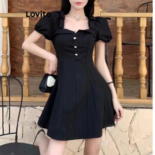 Lovito Vestido Casual Simples Com Botões Para Mulheres LNE41129