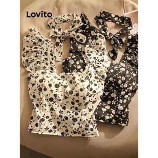Lovito Linda Regata Feminina Com Acabamento Floral E Alface LNE44240