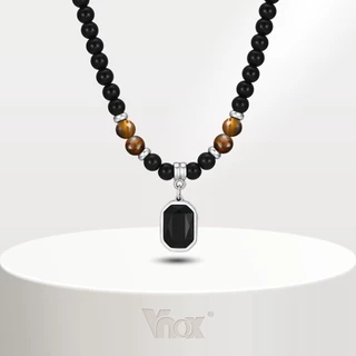 Vnox Geometric Square Men's Pendant , Colar De Zircônio De Contas Redondas De Acrílico Preto Presente De Jóias