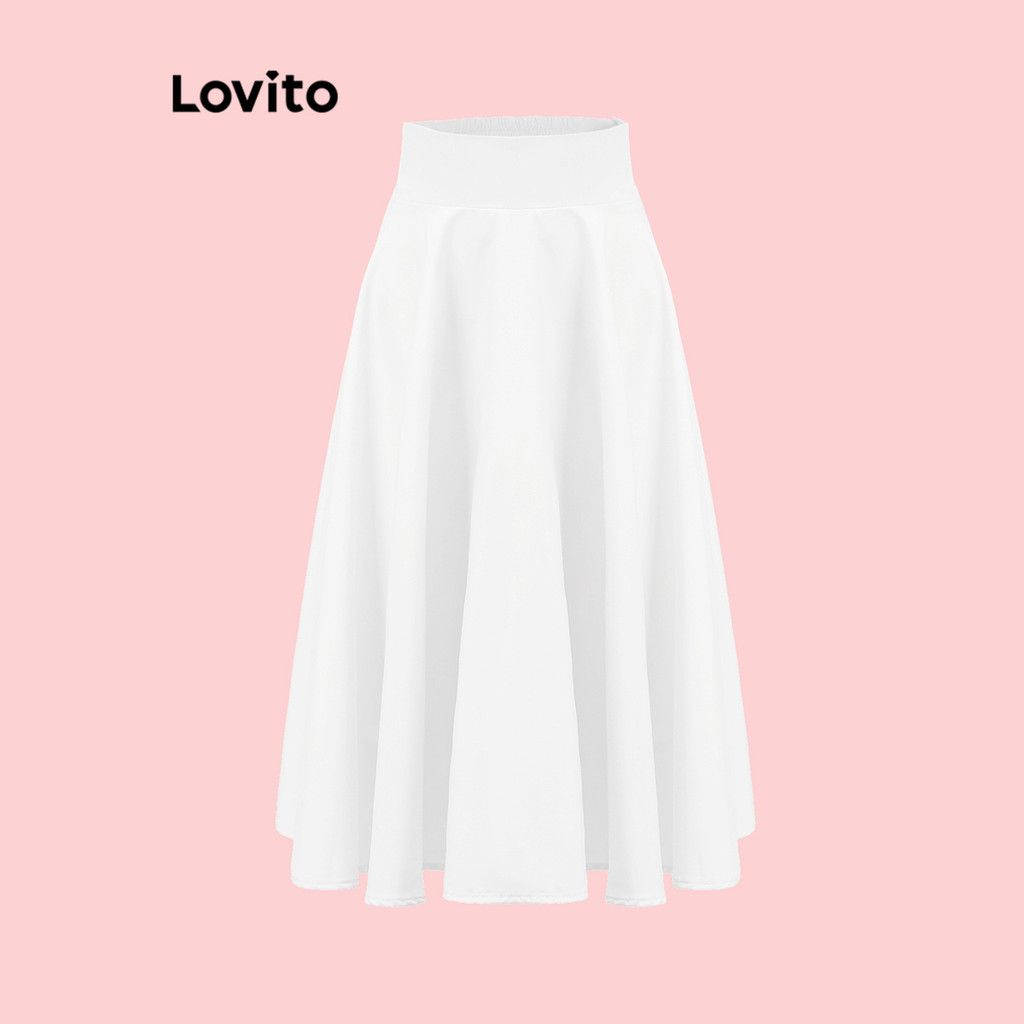 Lovito Elegante Saia Feminina Lisa Rodada LNL39004 (Laranja/Branco)