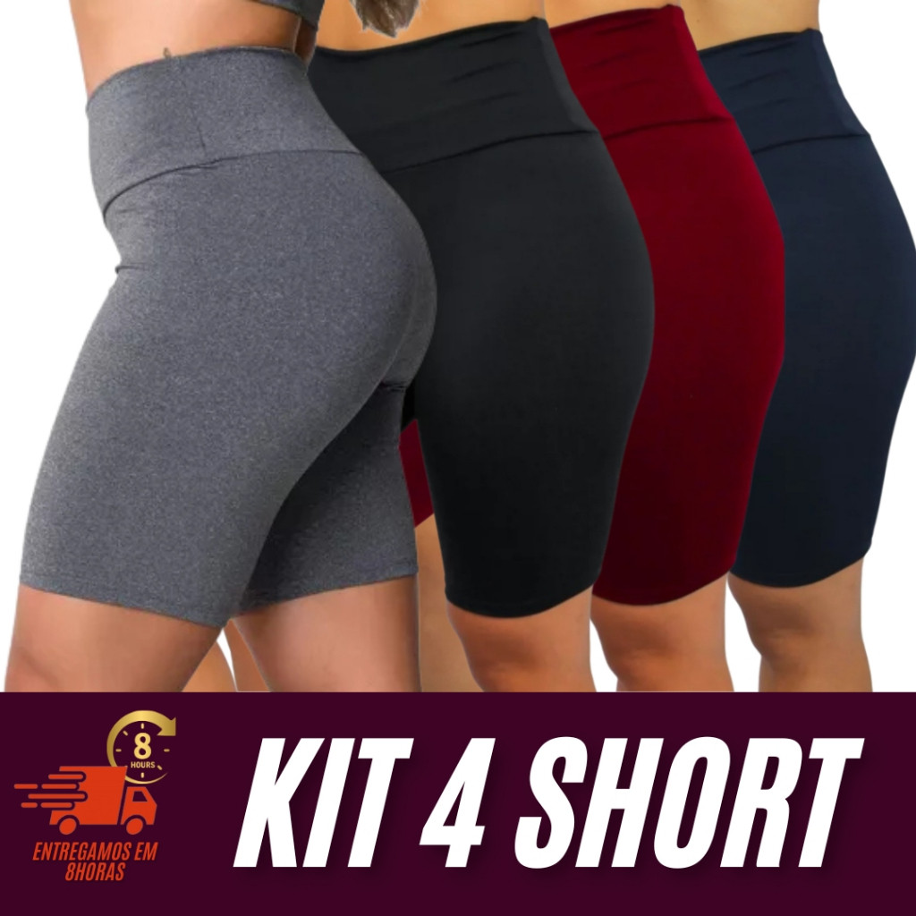 Kit 4 Bermuda Feminino Bermuda Suplex Academia Cos Alto