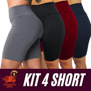 Kit 4 Bermuda Feminino Bermuda Suplex Academia Cos Alto