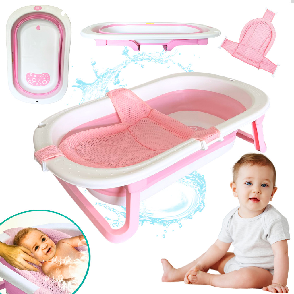Banheira Bebe Menina Rosa Suporte Dobravel 78x49cm Com Rede | Shopee Brasil