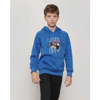 Blusão Moletom Infantil Com Capuz Level Azul