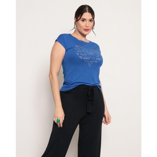 Blusa Feminina Com Strass Coração Azul